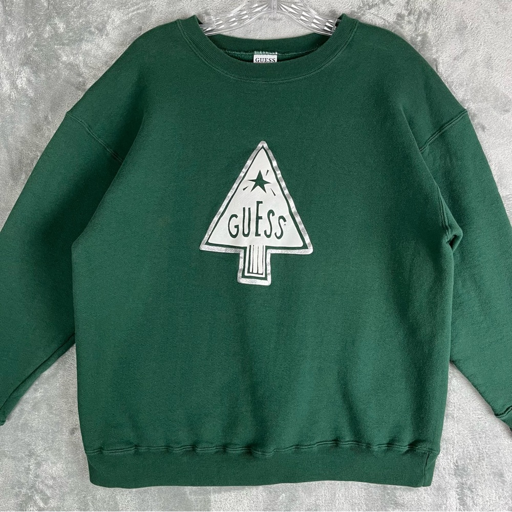 Vintage 90s Y2K Guess Christmas Tree Graphic Sweatshirt OSFA Medium Large Grunge - Picture 3 of 12